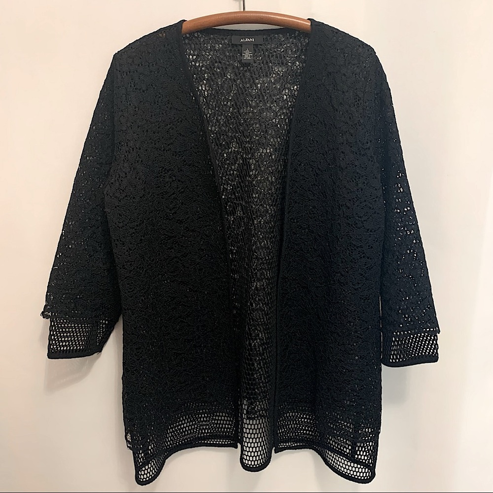 ALFANI ~ Black Lace + Mesh 3/4 Sleeve Cardigan Jacket